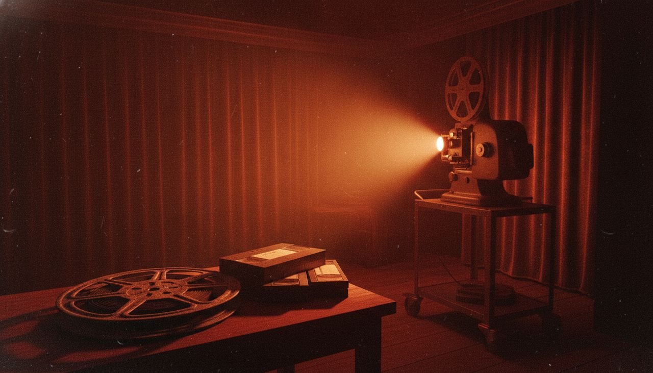 Vintage film reels and a clapperboard