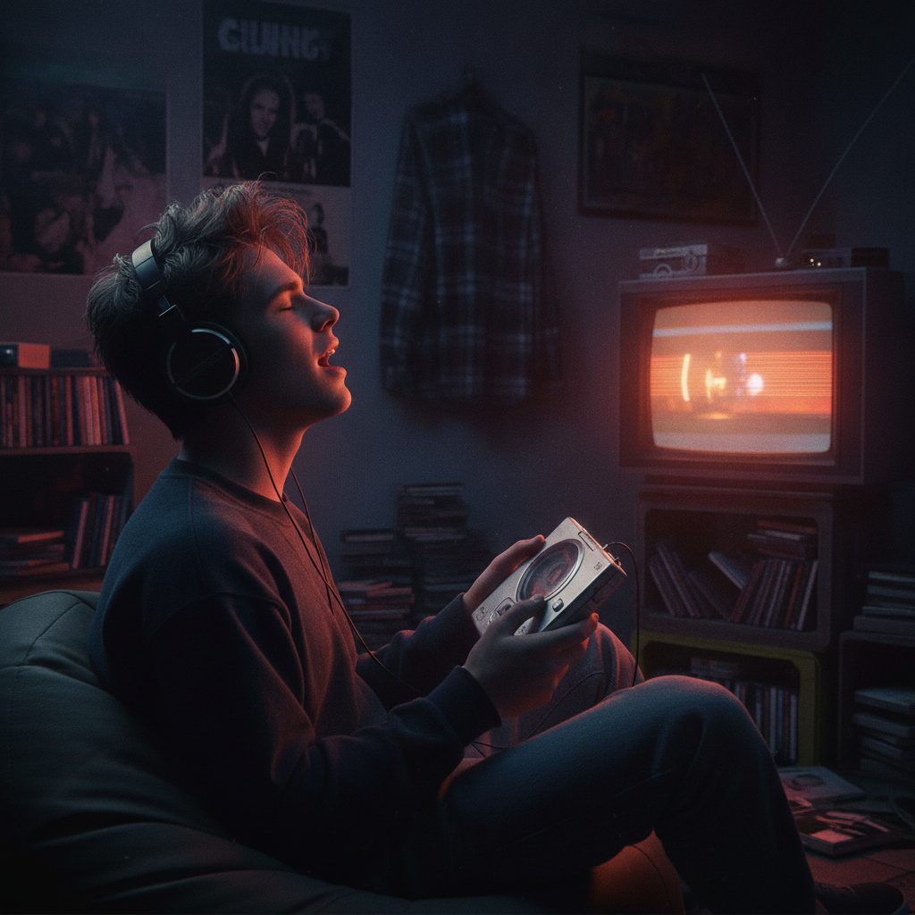Singing along in a bedroom