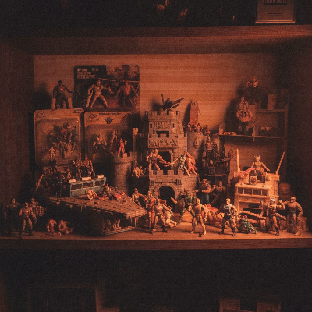 A shelf of vintage 1980s action figures