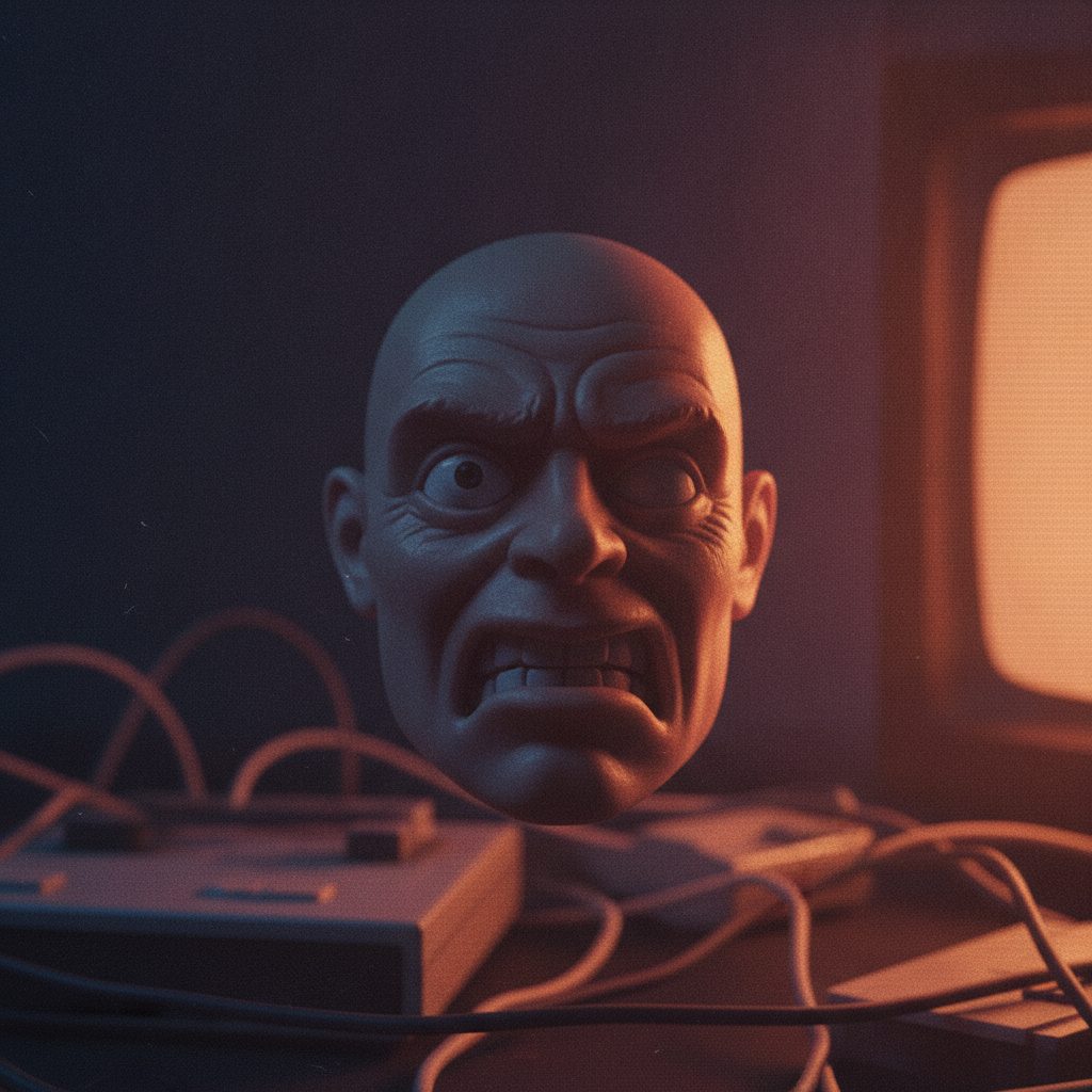 A generic action figure face close up