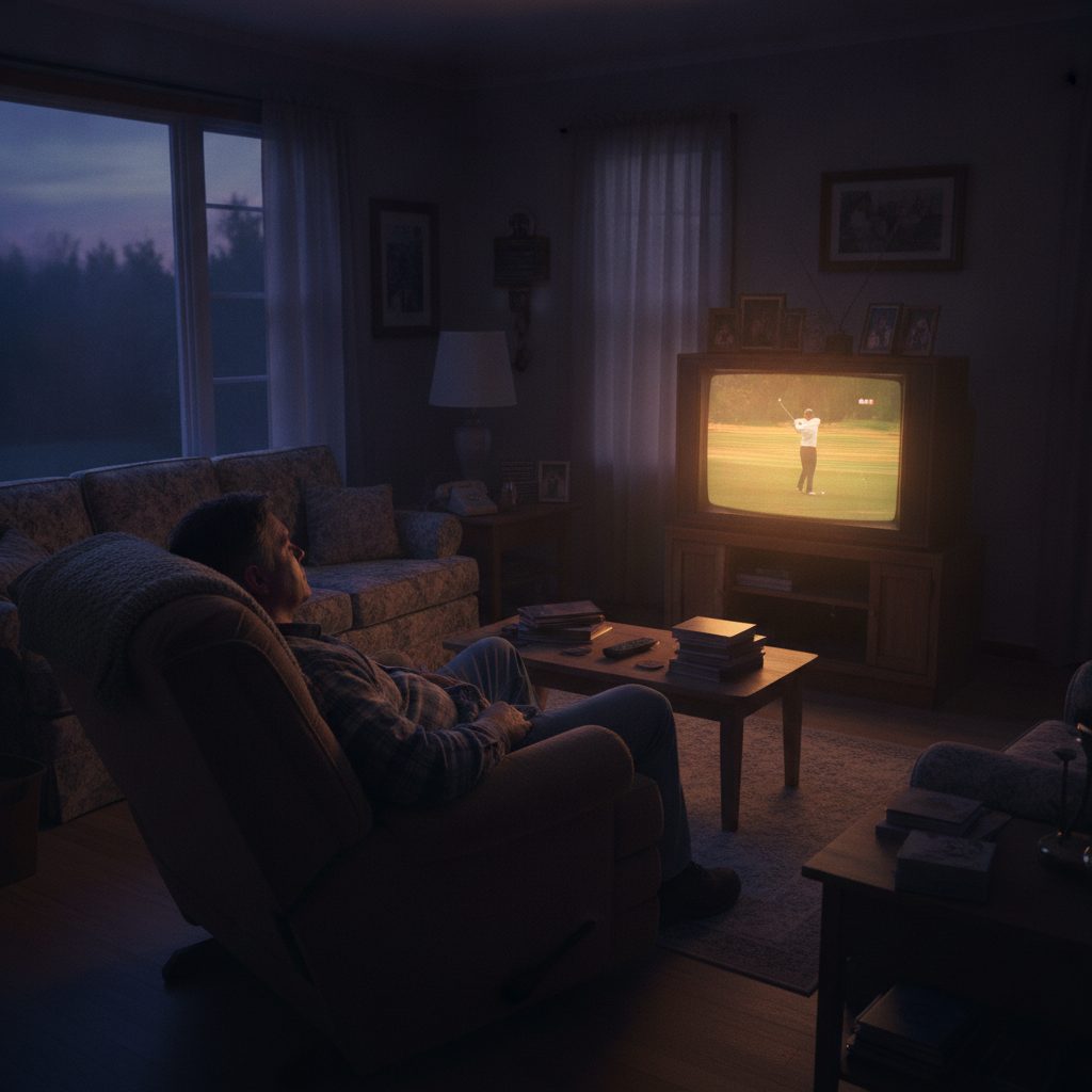 A dad asleep in a recliner in front of a glowing television