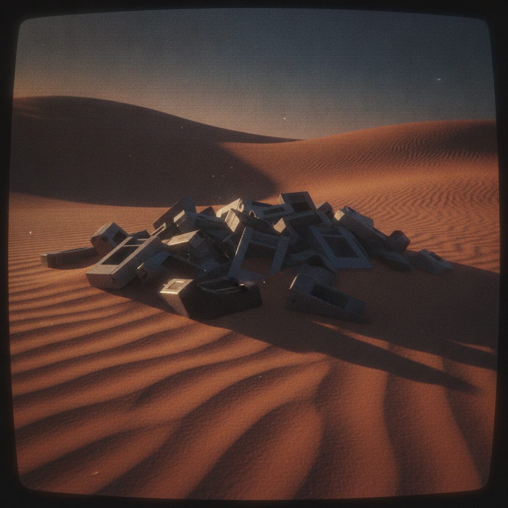 Blank game cartridges half buried in desert sand