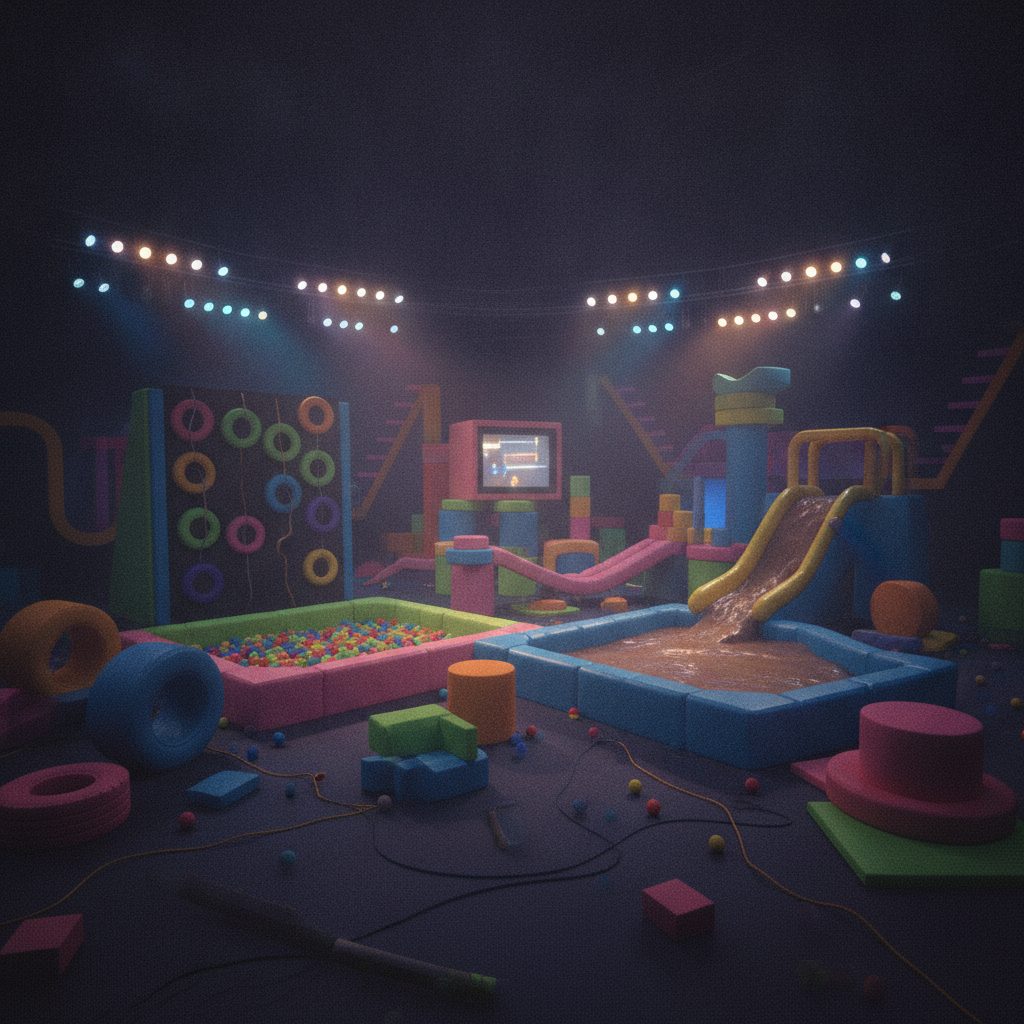 A colorful retro game show set