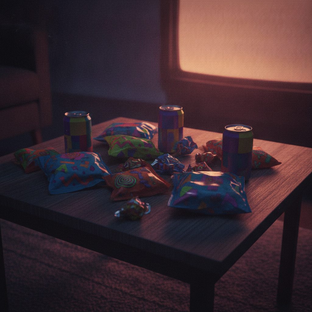 Colorful retro snack and candy packaging