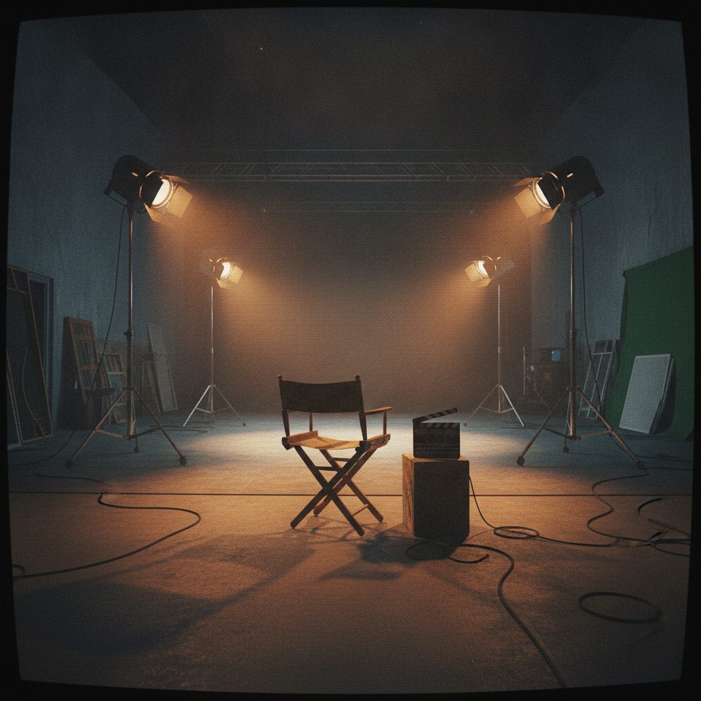 An empty film set with a director's chair